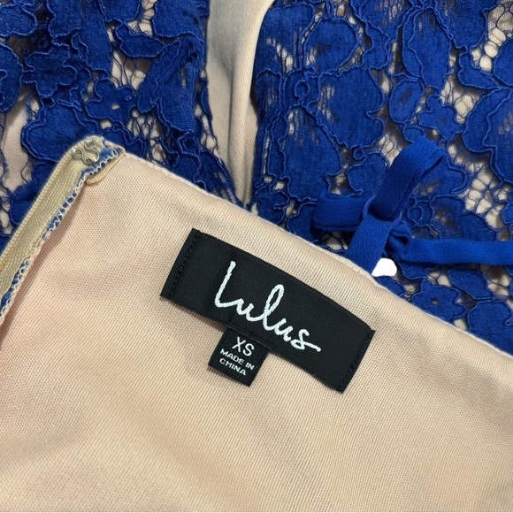 Lulu's Blue Tan Slip Mini Dress - Shes a Knockout Cobalt Blue  Lace Dress in XS - Picture 7 of 9